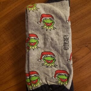 Gray Socks with Kermit the Frog Santa Design